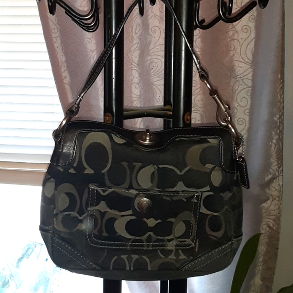 Coach Handbags - Classic signature c black and gray small coach shoulder bag with leather